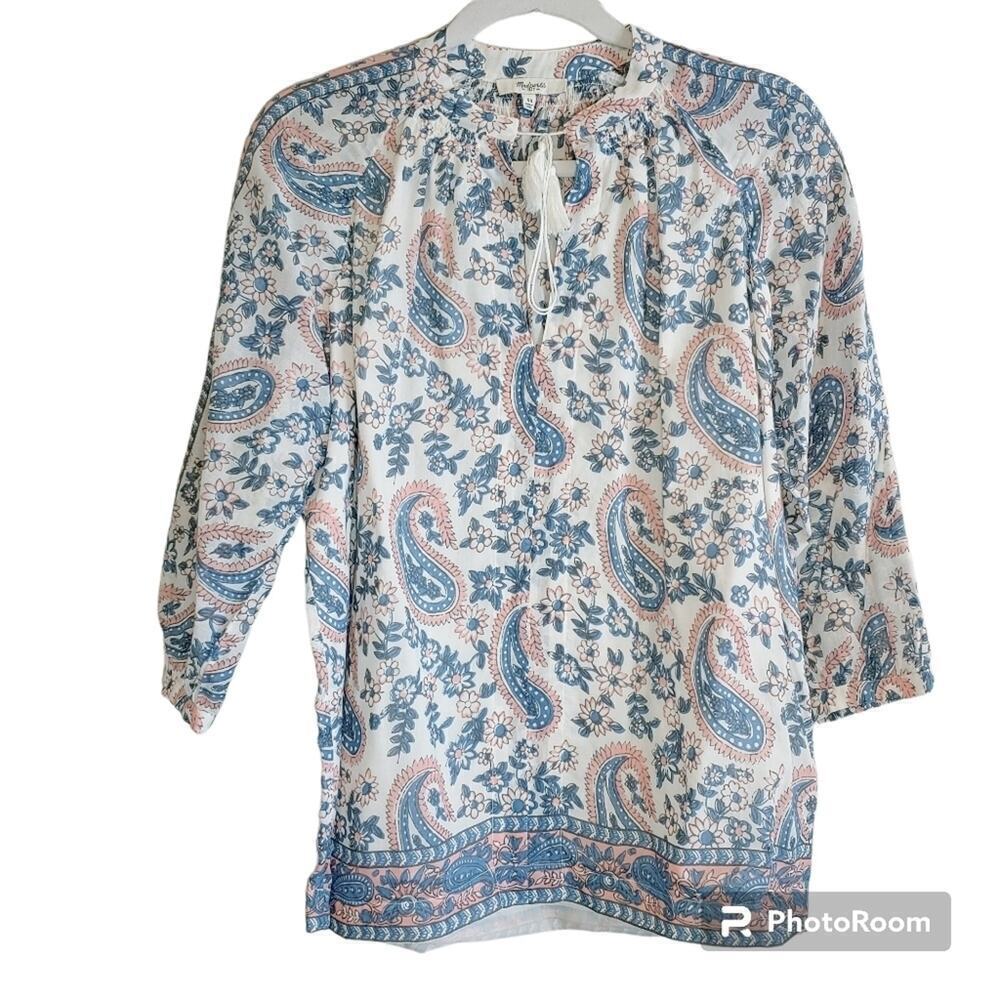 Madewell Camelia Paisley Print Cotton Silk Blend Peasant Blouse Sz XS